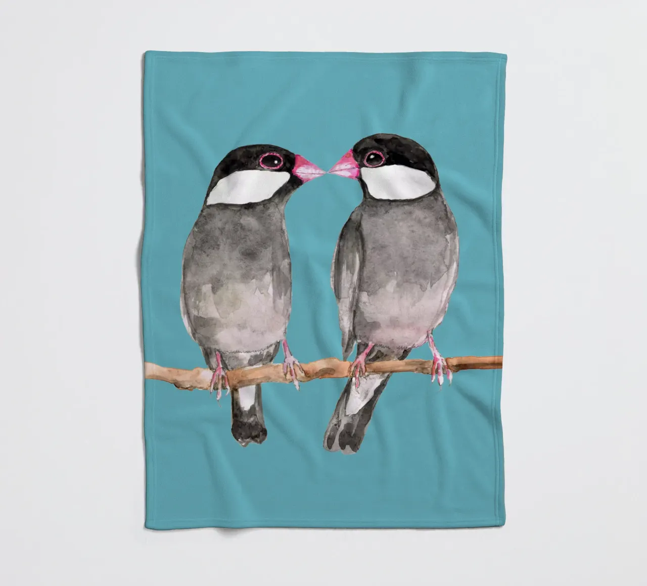 Two kissing Java sparrows fleece blanket by BwiseLizzy