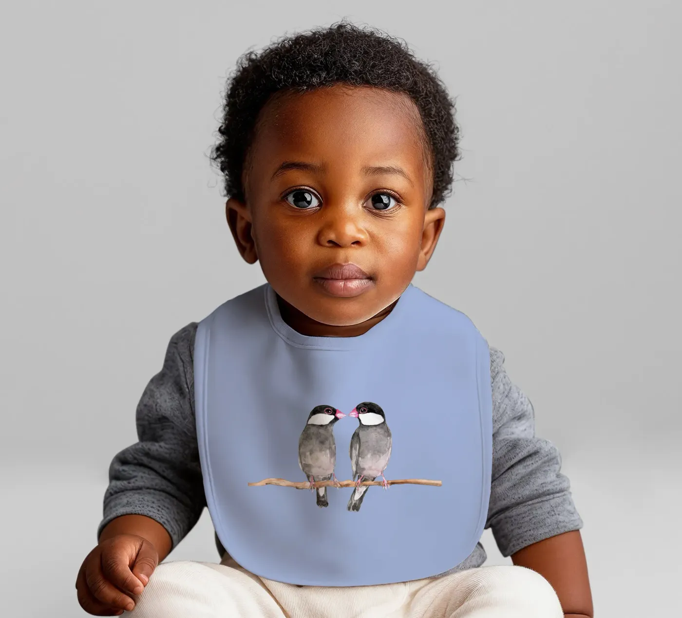 Two kissing Java sparrows bavoir de BwiseLizzy