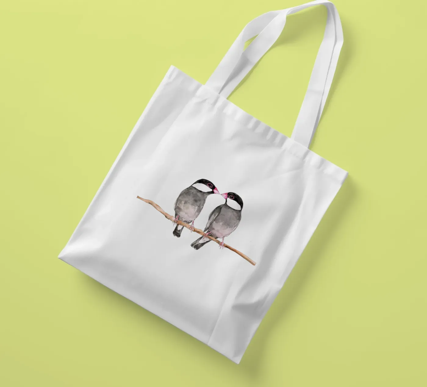 Two kissing Java sparrows tote bag by BwiseLizzy