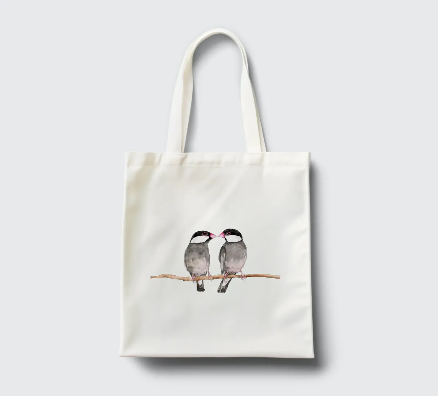 Two kissing Java sparrows tote bag by BwiseLizzy