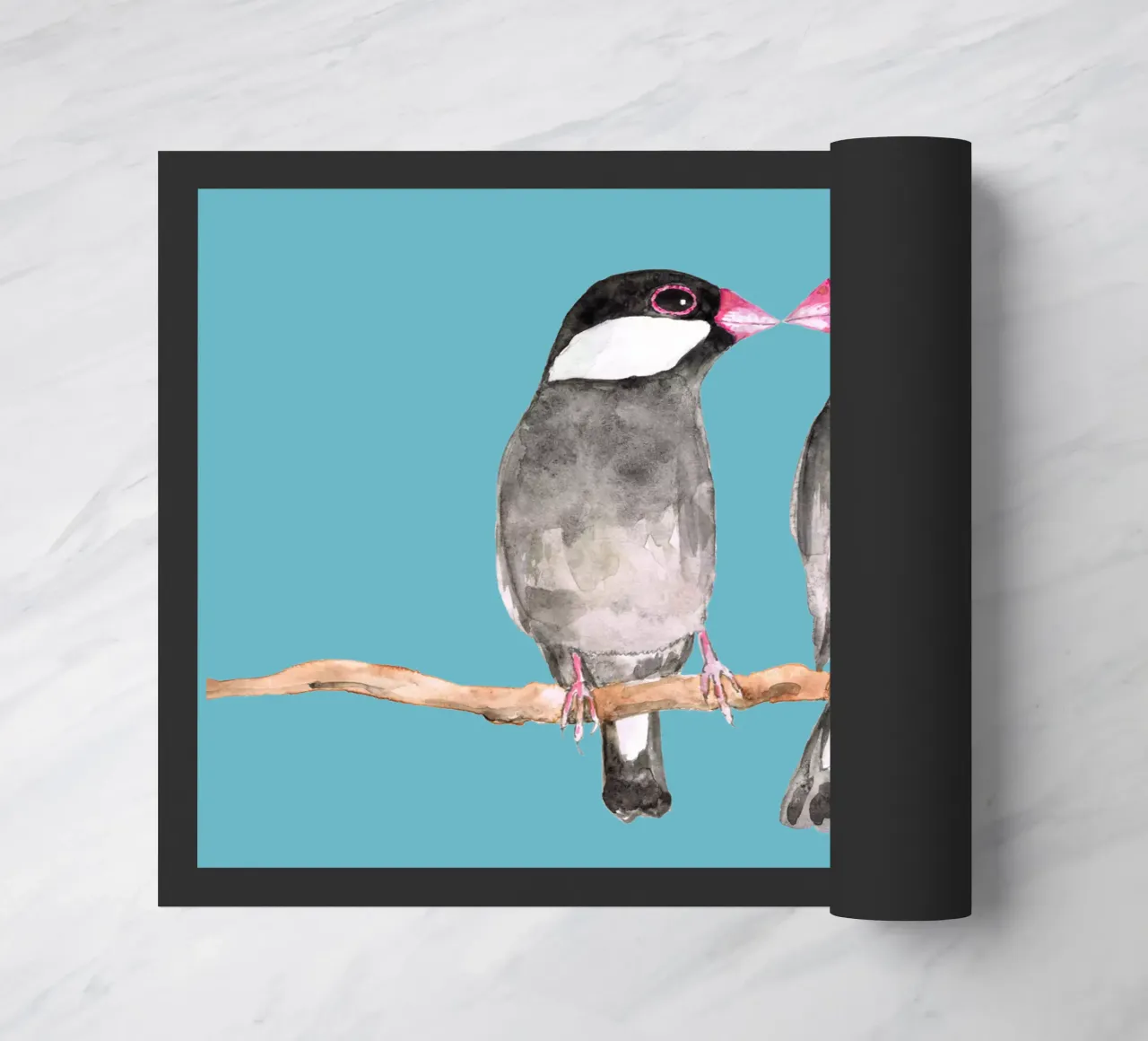 Two kissing Java sparrows doormat by BwiseLizzy