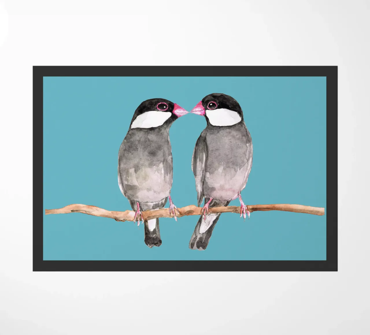 Two kissing Java sparrows doormat by BwiseLizzy