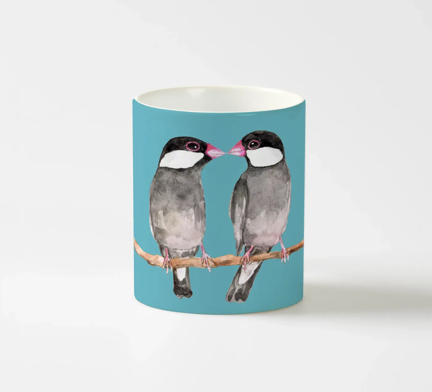 Two kissing Java sparrows mug en céramique de BwiseLizzy