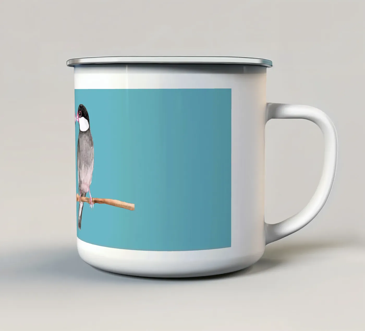 Two kissing Java sparrows enamel mug by BwiseLizzy