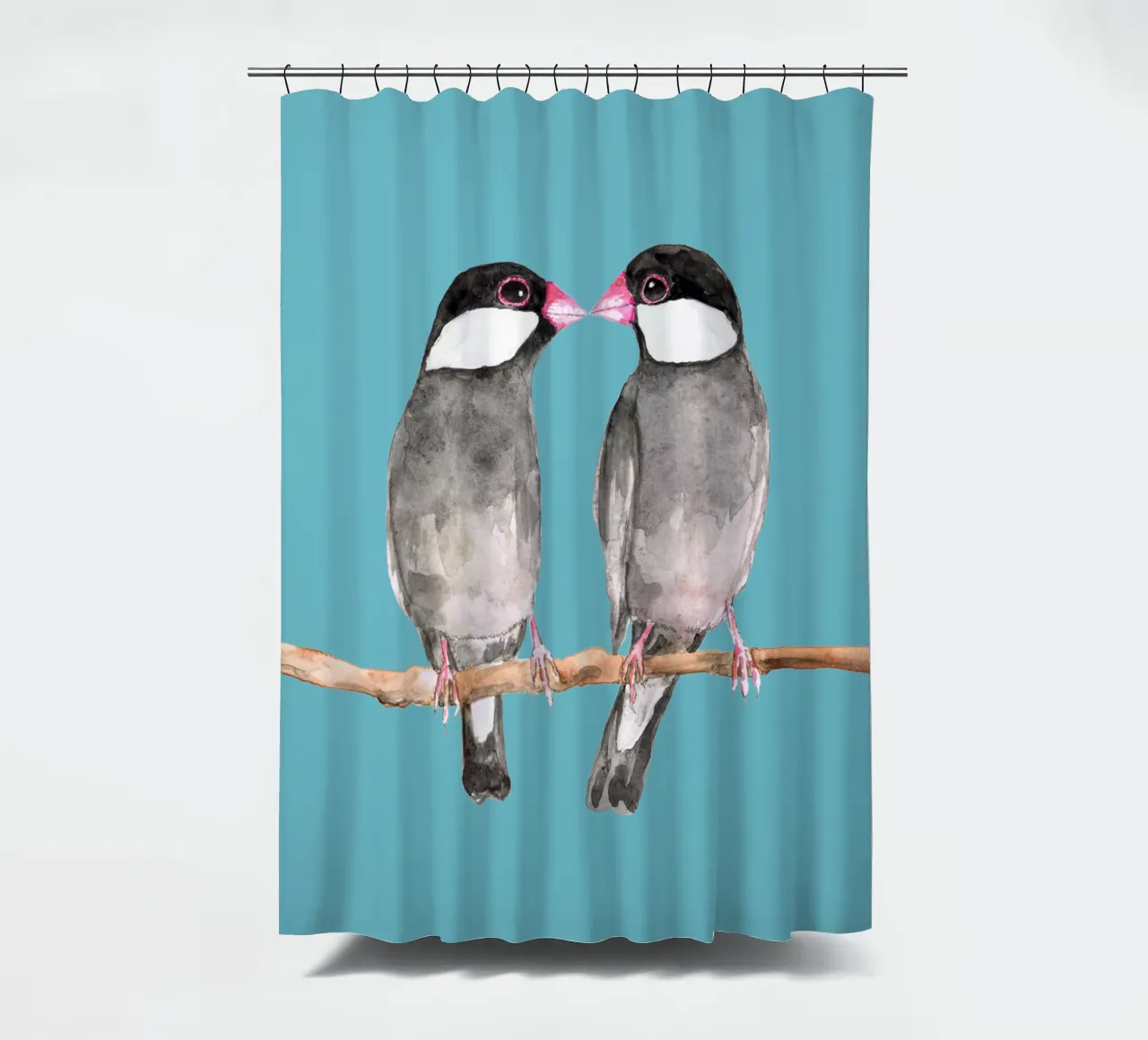 Zwei küssende Java-Spatzen Duschvorhang von BwiseLizzy