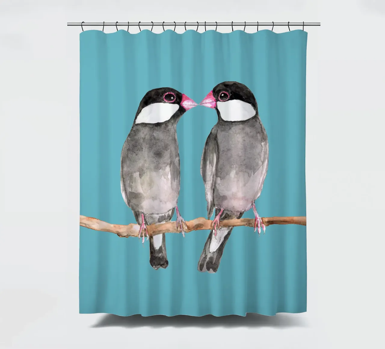 Zwei küssende Java-Spatzen Duschvorhang von BwiseLizzy