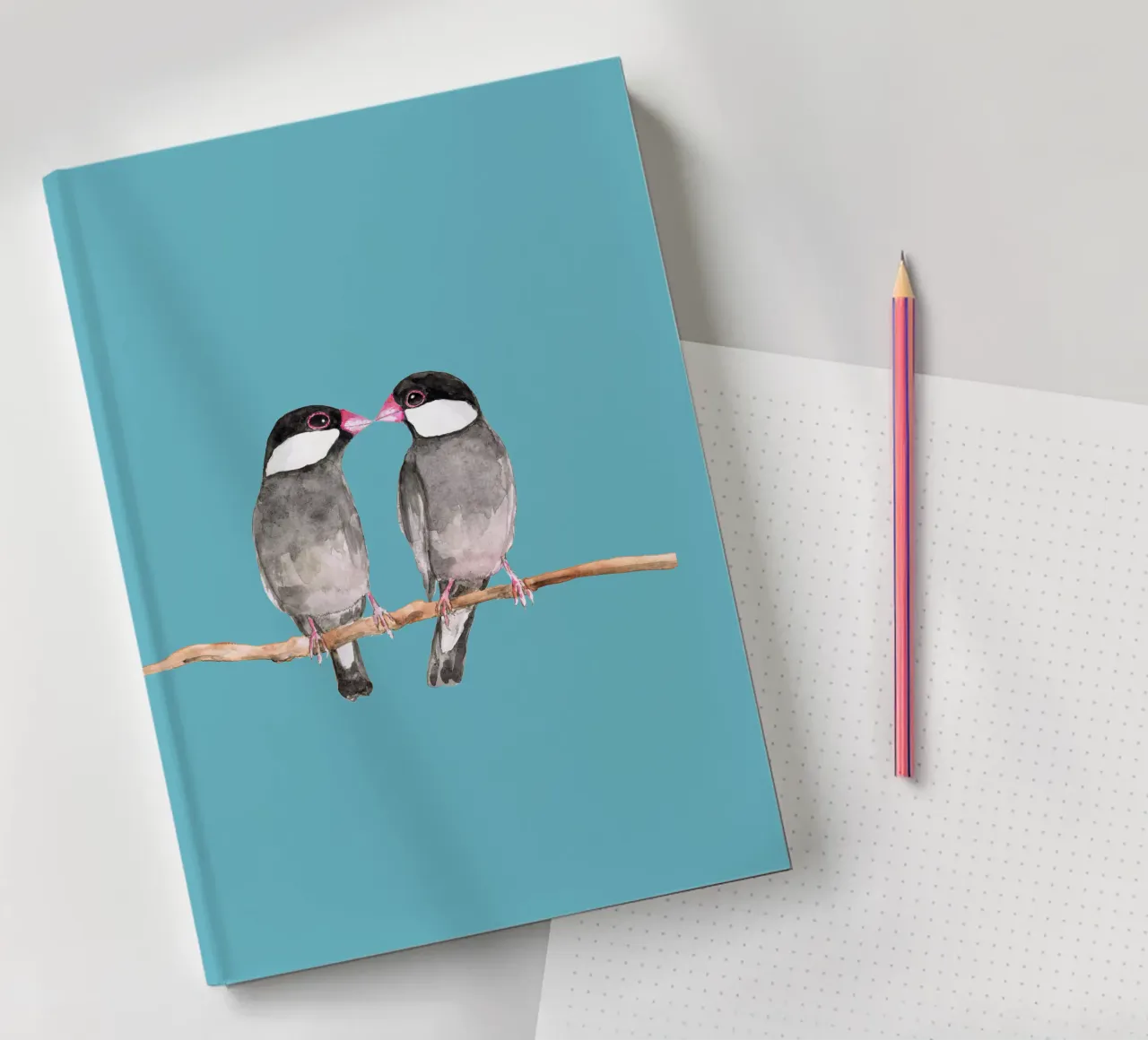 Two kissing Java sparrows notebook by BwiseLizzy