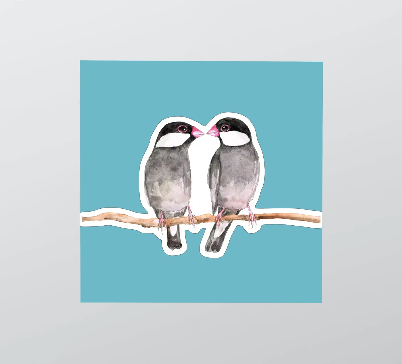 Two kissing Java sparrows Sticker von BwiseLizzy