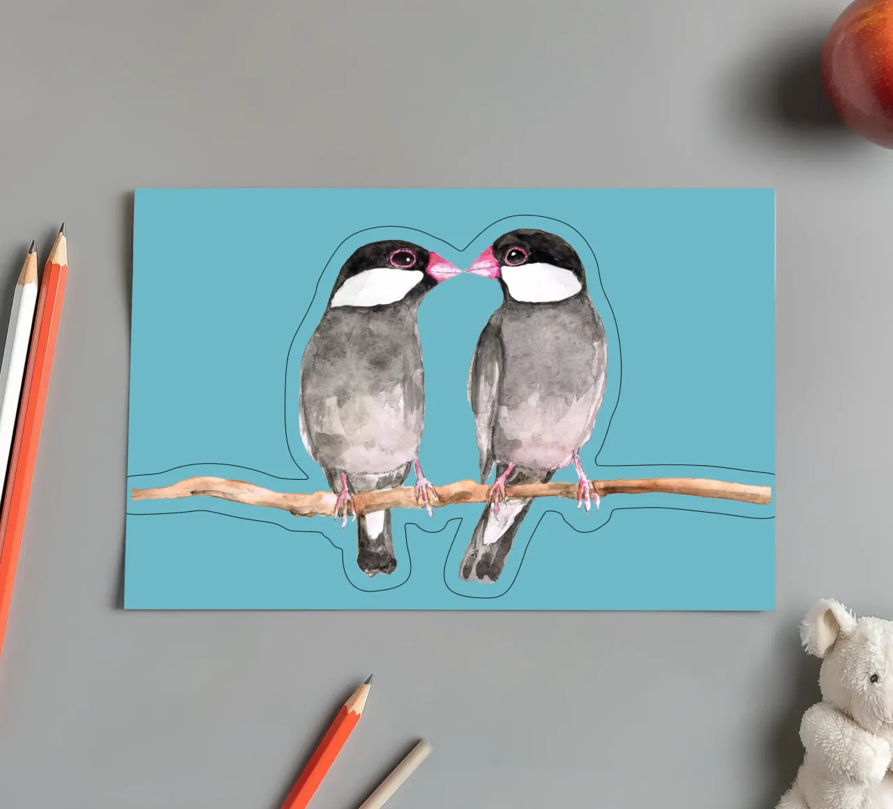 Two kissing Java sparrows sticker sheet by BwiseLizzy