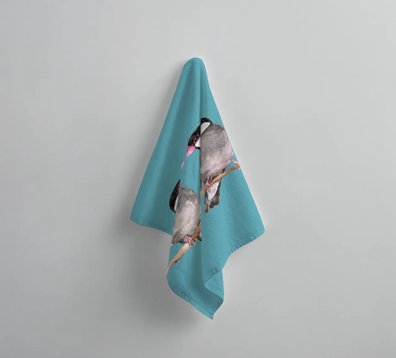 Two kissing Java sparrows towel by BwiseLizzy