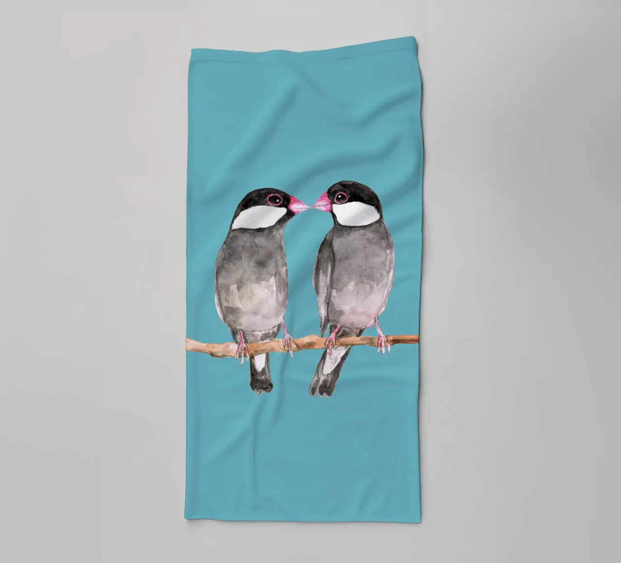 Two kissing Java sparrows towel by BwiseLizzy