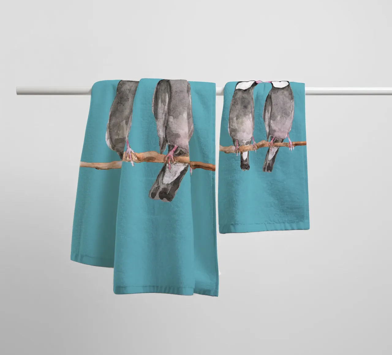 Two kissing Java sparrows towel by BwiseLizzy