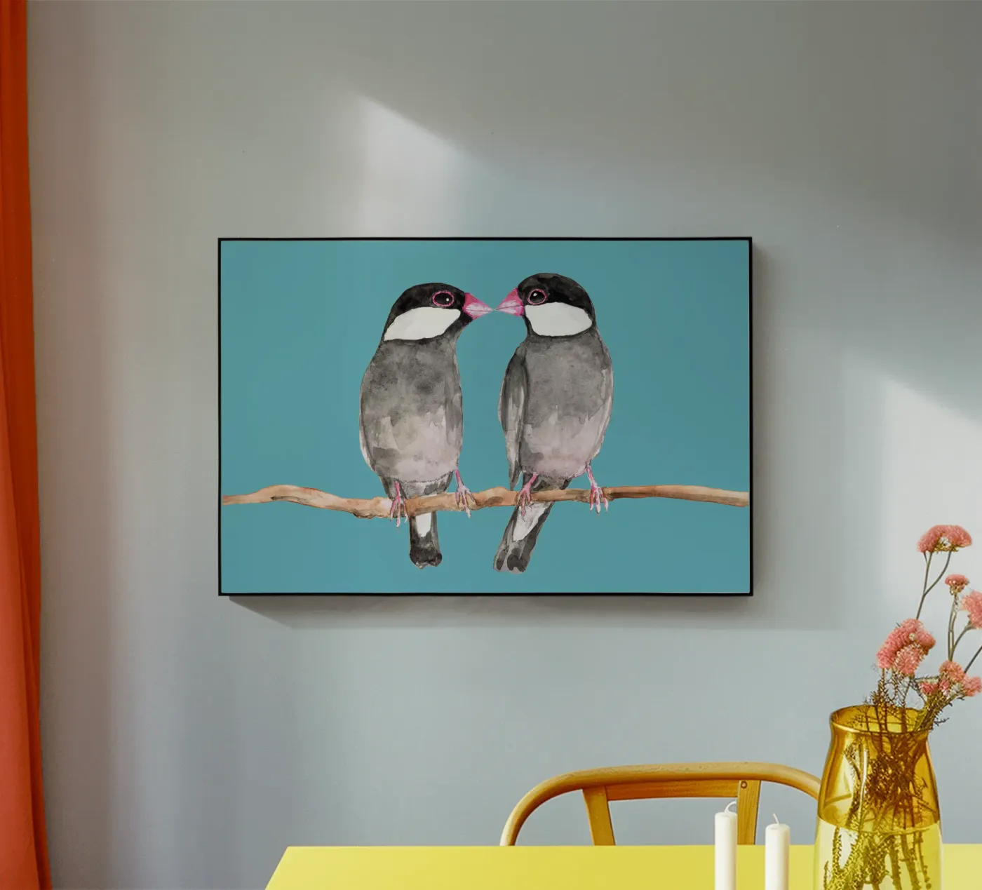 Two kissing Java sparrows acryl van BwiseLizzy