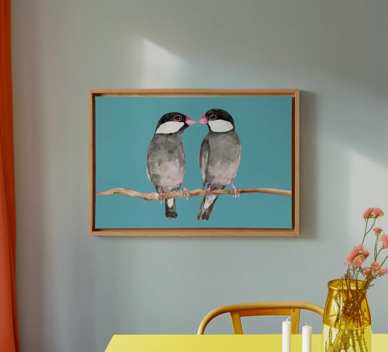 Two kissing Java sparrows canvas by BwiseLizzy
