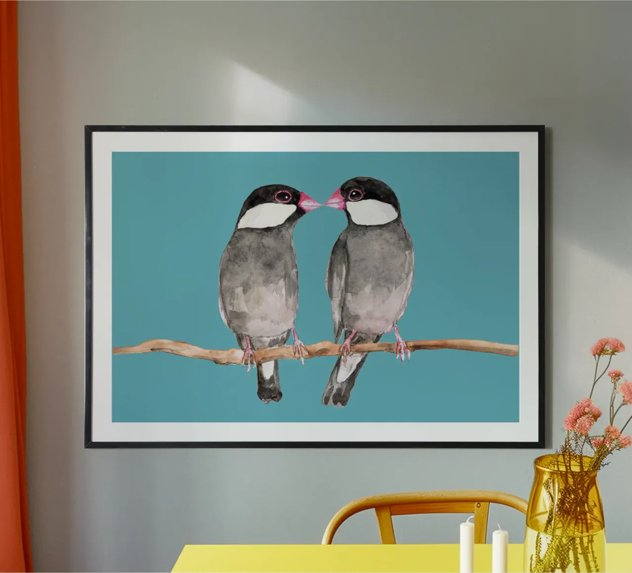 Two kissing Java sparrows poster by BwiseLizzy