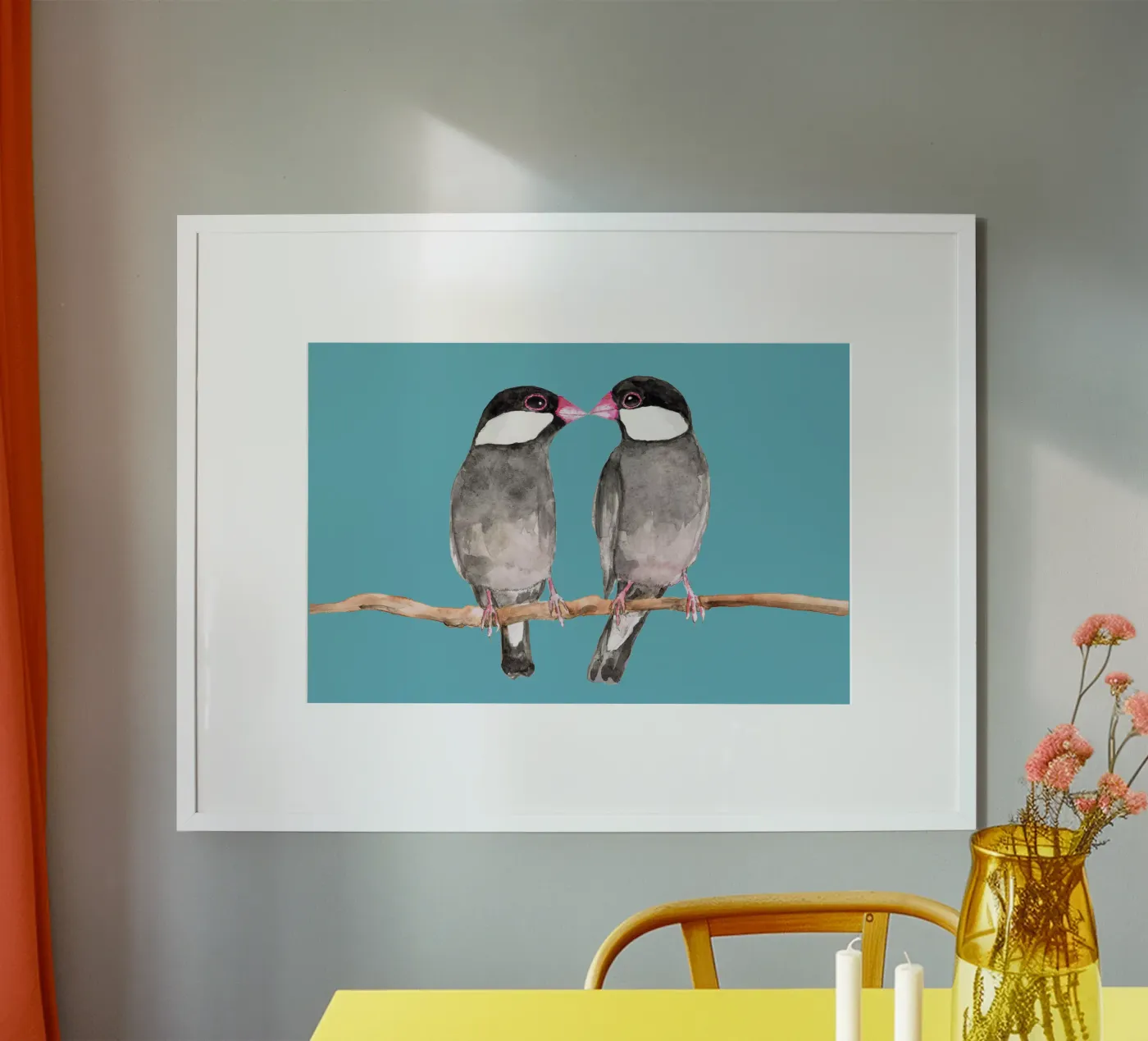 Two kissing Java sparrows Poster von BwiseLizzy