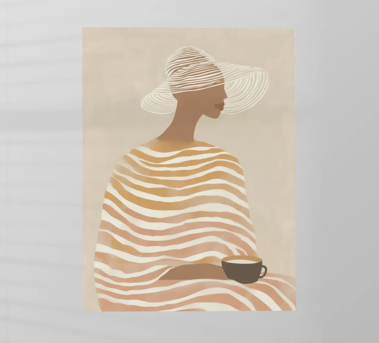 Donna a righe con latte-caffè | Beige line art pellicola backlit da Autofocus