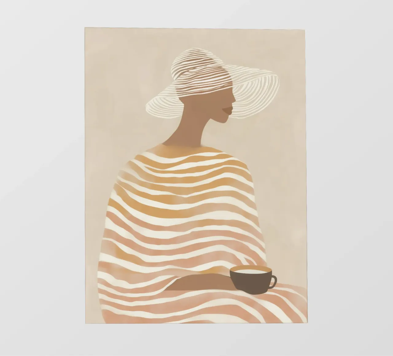 Donna a righe con latte-caffè | Beige line art pellicola backlit da Autofocus