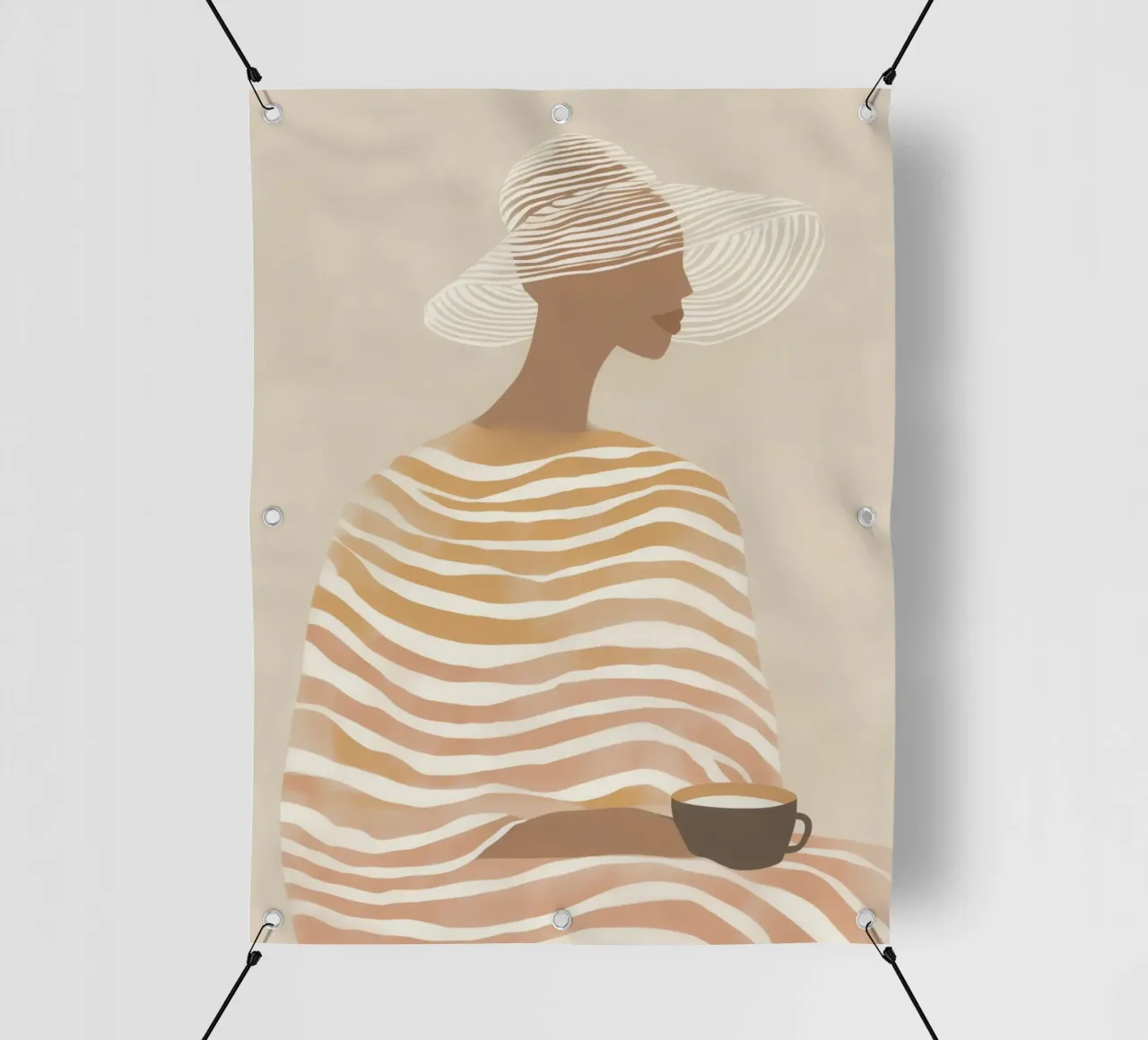 Donna a righe con latte-caffè | Beige line art telo in pvc da Autofocus