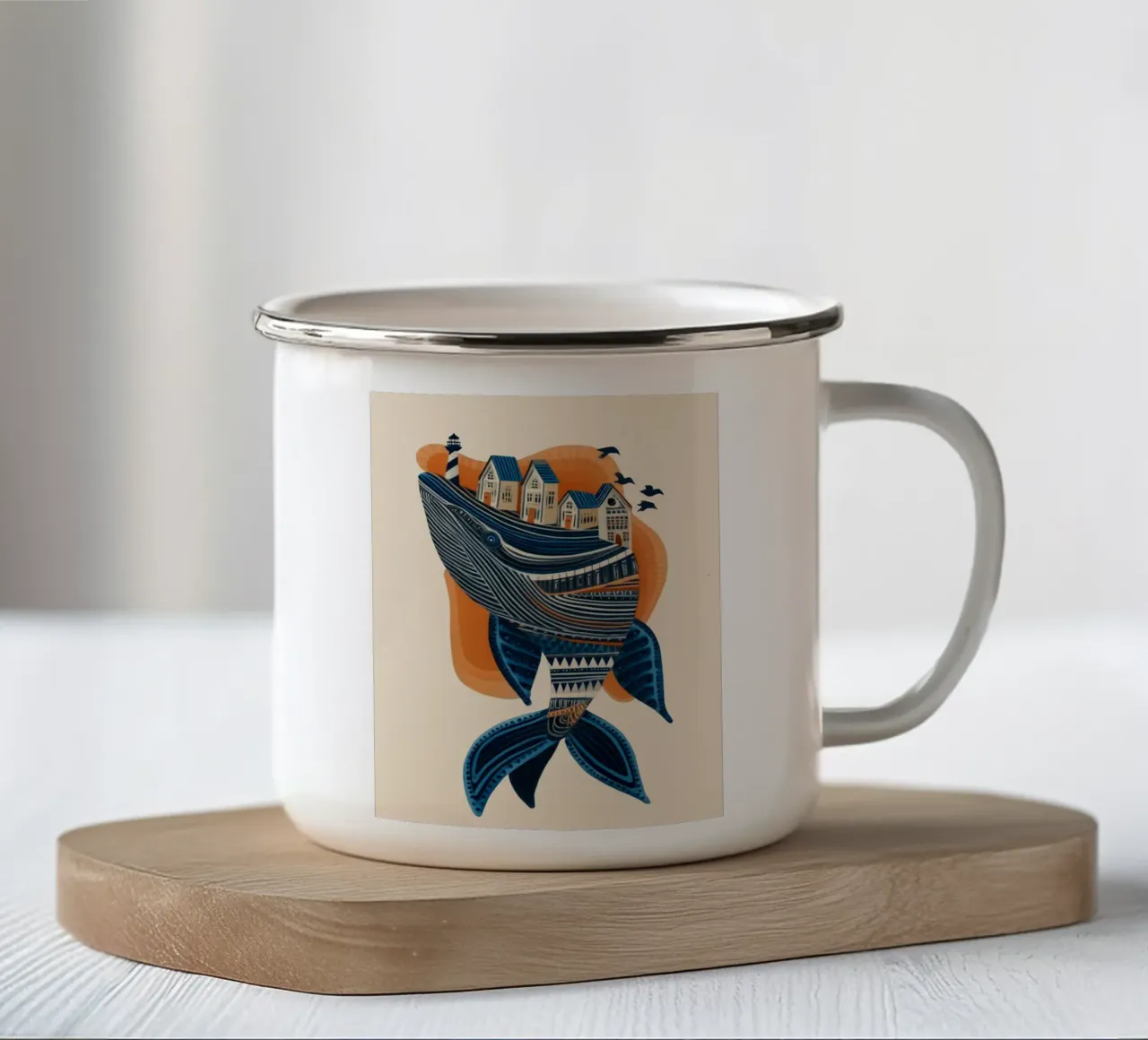 Whale Village tazza in smalto da cityart