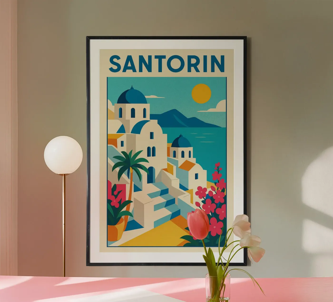 Santorini - Vintage poster of sunny Greece poster by JETLAG | affiches voyage