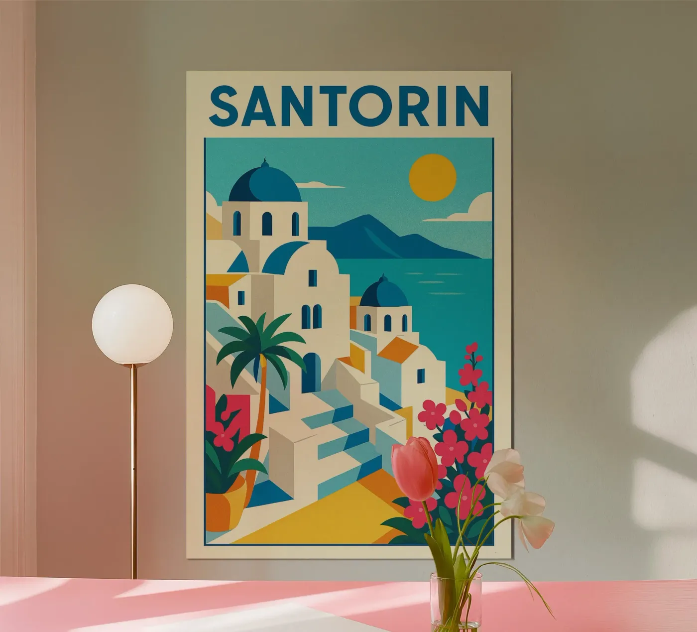 Santorini - Vintage poster of sunny Greece poster by JETLAG | affiches voyage