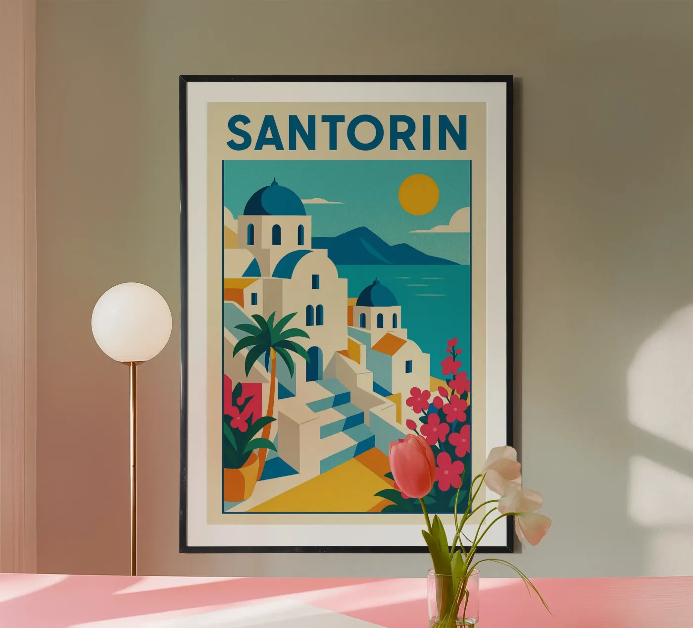 Santorini - Vintage poster of sunny Greece poster de JETLAG | affiches voyage