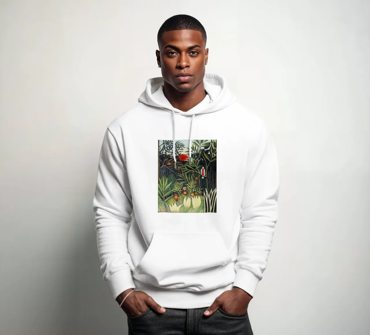 Scimmie e pappagalli nella foresta vergine di Henri Rousseau felpa con cappuccio da Classic Art Prints