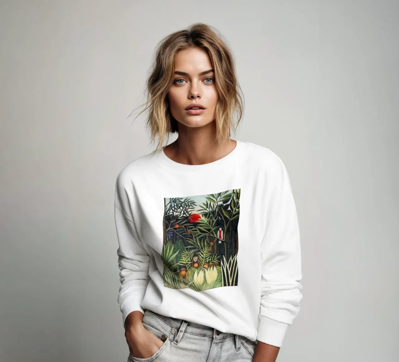 Scimmie e pappagalli nella foresta vergine di Henri Rousseau felpa da Classic Art Prints