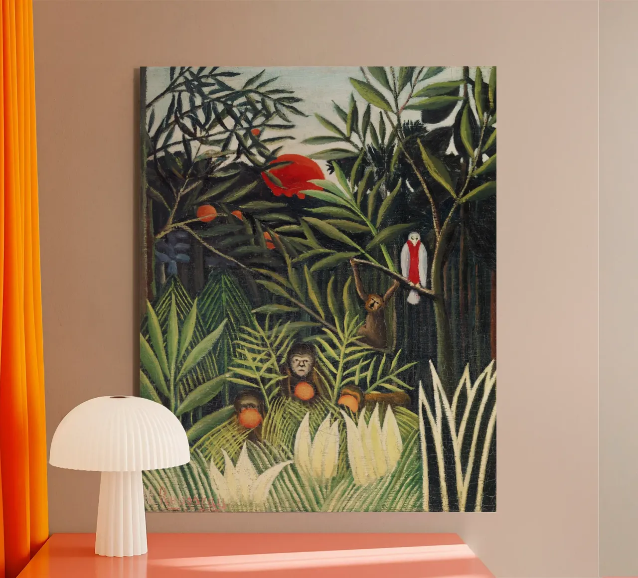 Scimmie e pappagalli nella foresta vergine di Henri Rousseau alluminio dibond da Classic Art Prints