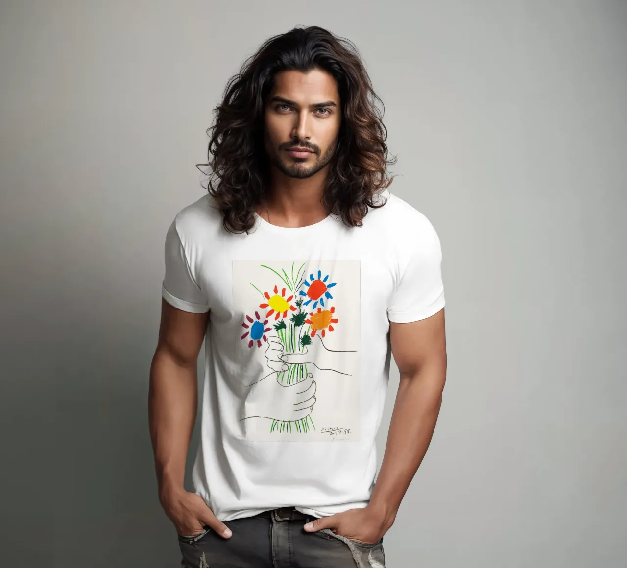 due mani che tengono un fiore di Picasso t-shirt da eternal nino