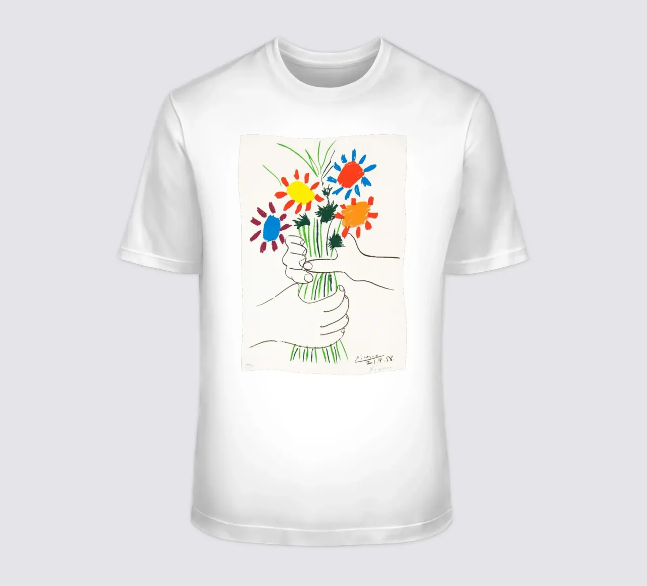 due mani che tengono un fiore di Picasso t-shirt da eternal nino