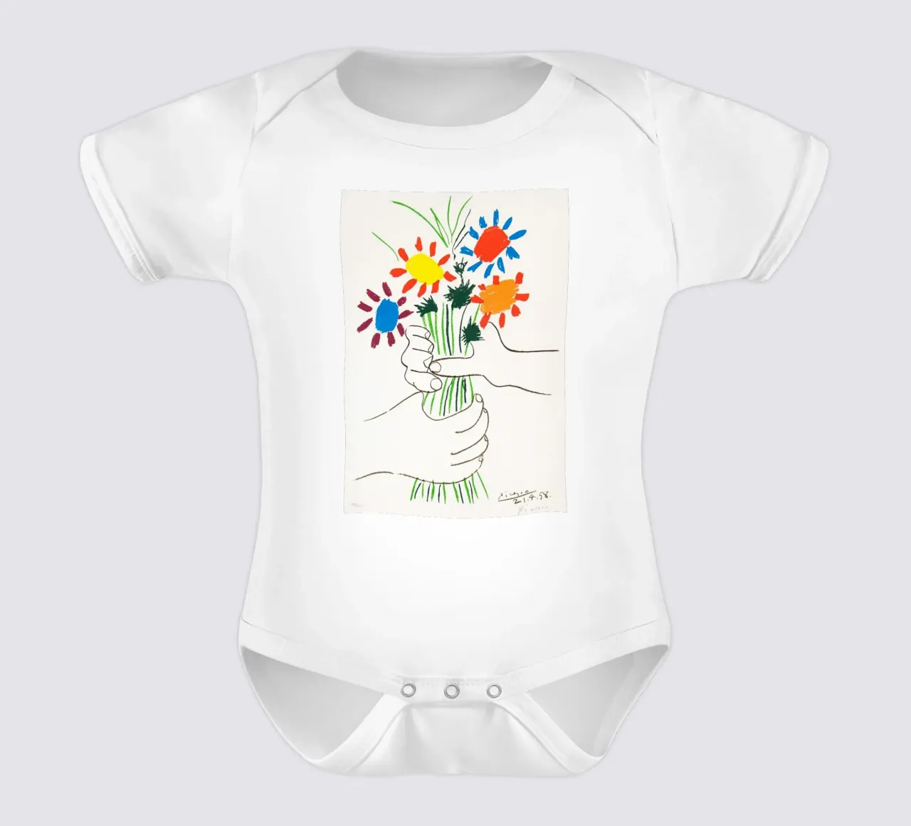 due mani che tengono un fiore di Picasso body neonato maniche corte da eternal nino