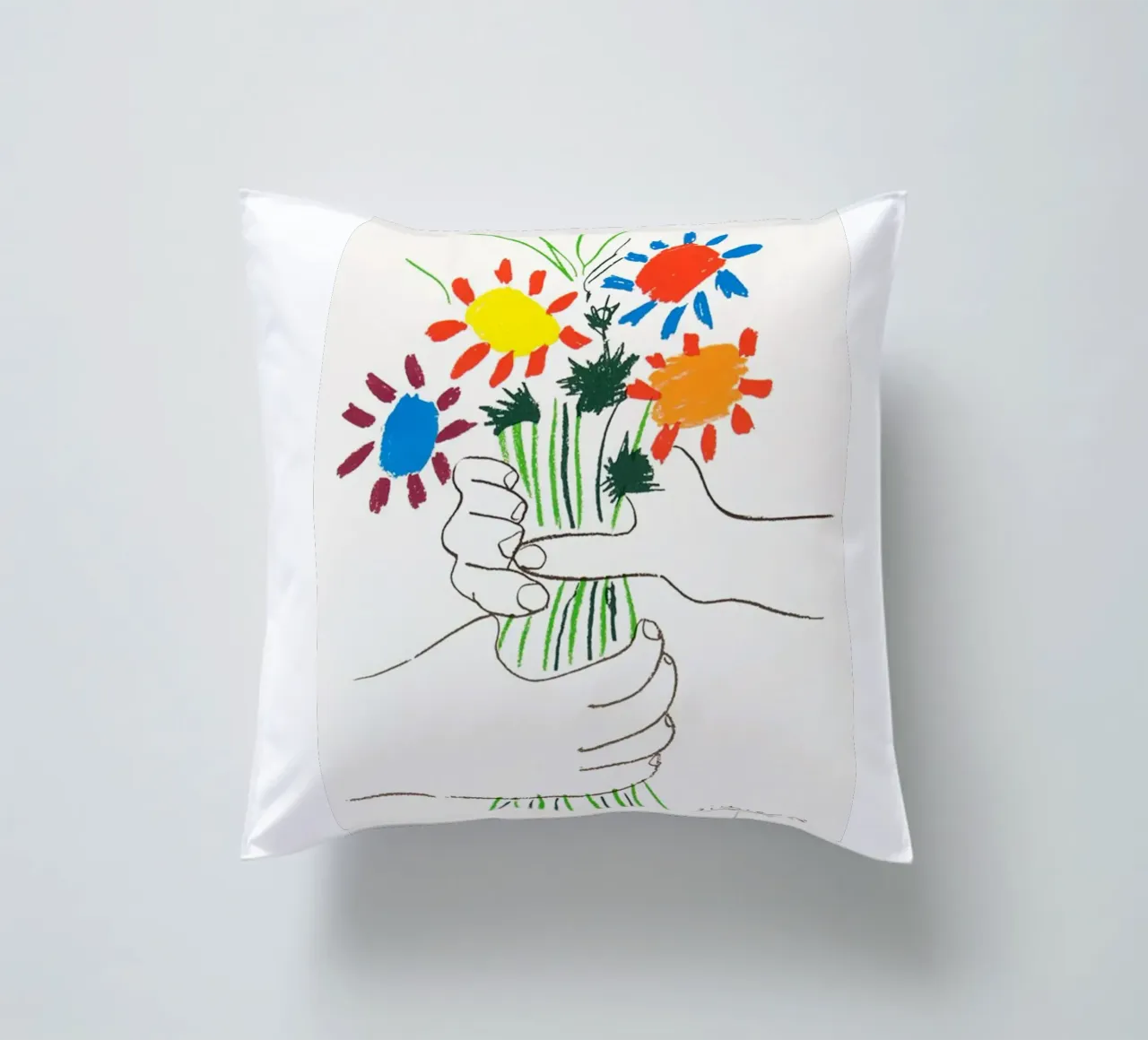 due mani che tengono un fiore di Picasso cuscino da eternal nino