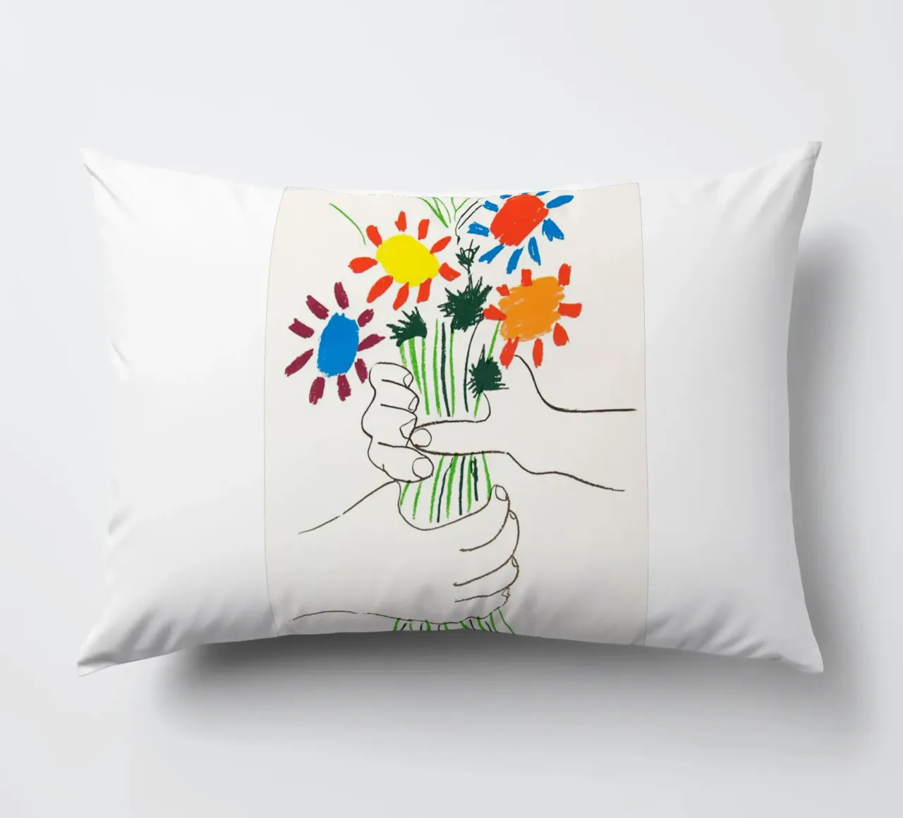due mani che tengono un fiore di Picasso cuscino da eternal nino