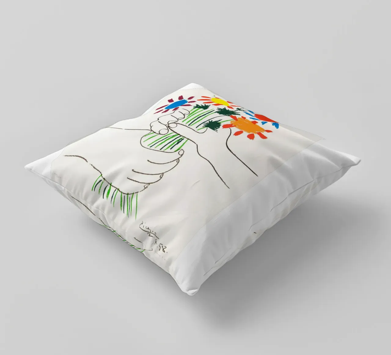 due mani che tengono un fiore di Picasso cuscino da eternal nino