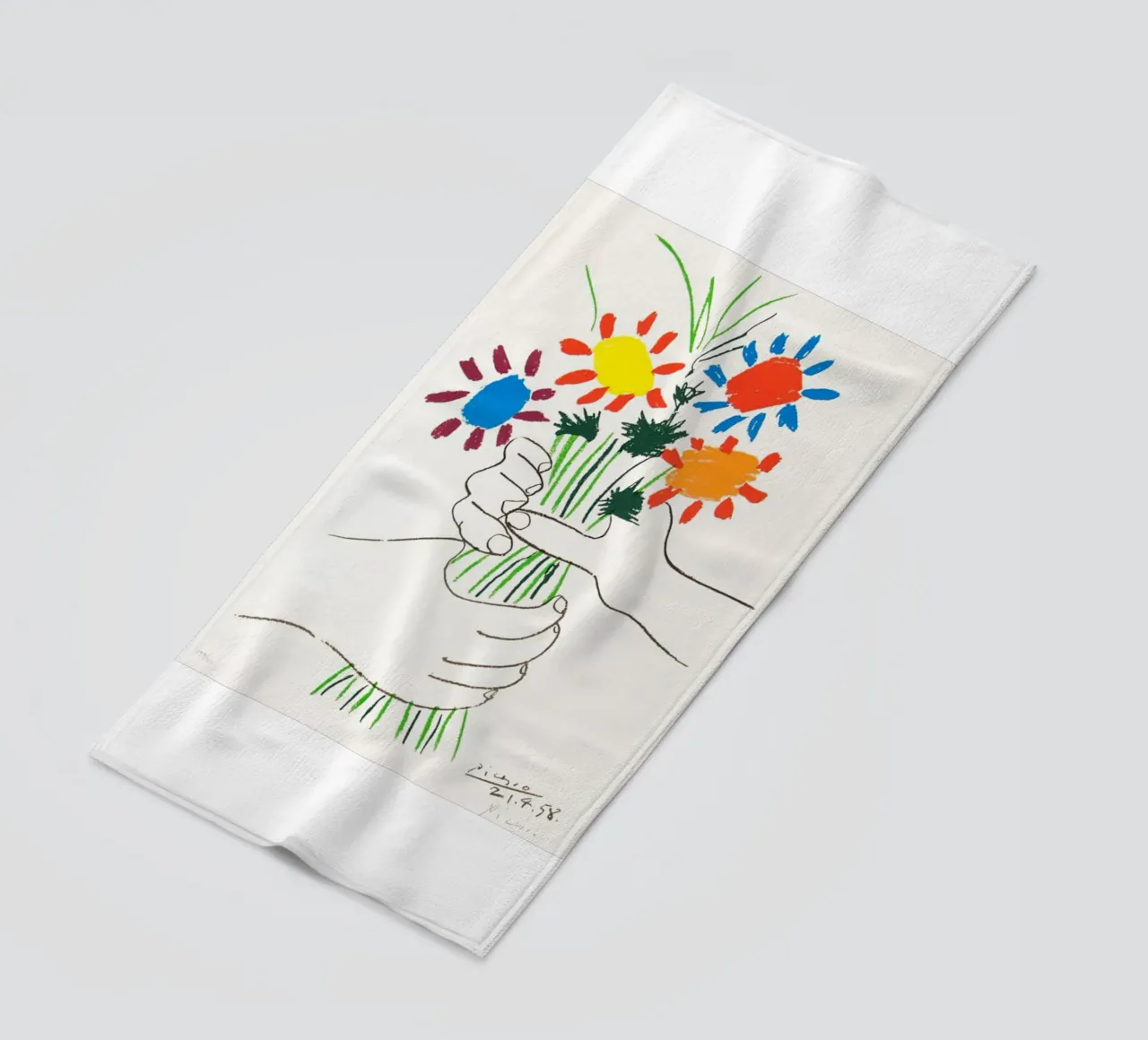 due mani che tengono un fiore di Picasso telo mare da eternal nino