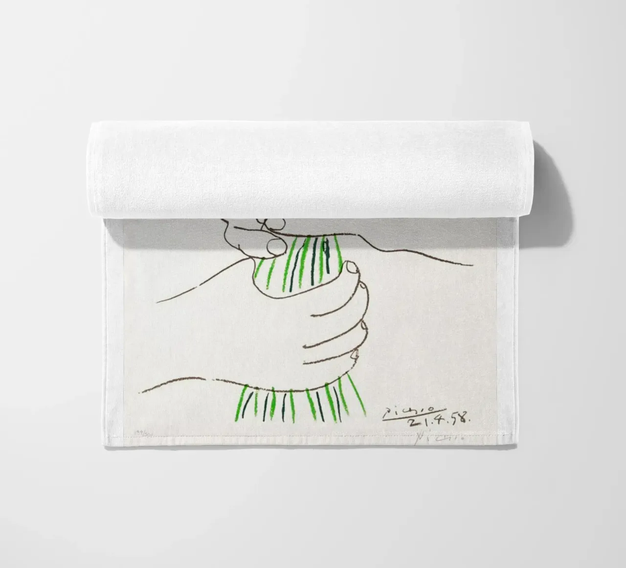 due mani che tengono un fiore di Picasso telo mare da eternal nino