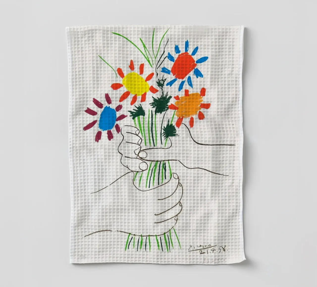 due mani che tengono un fiore di Picasso canovaccio da cucina da eternal nino