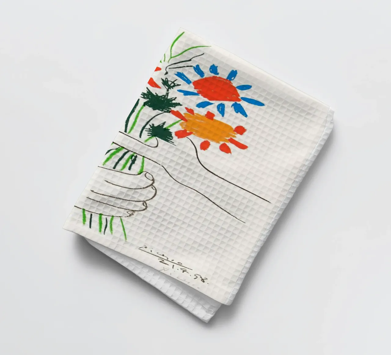 due mani che tengono un fiore di Picasso canovaccio da cucina da eternal nino