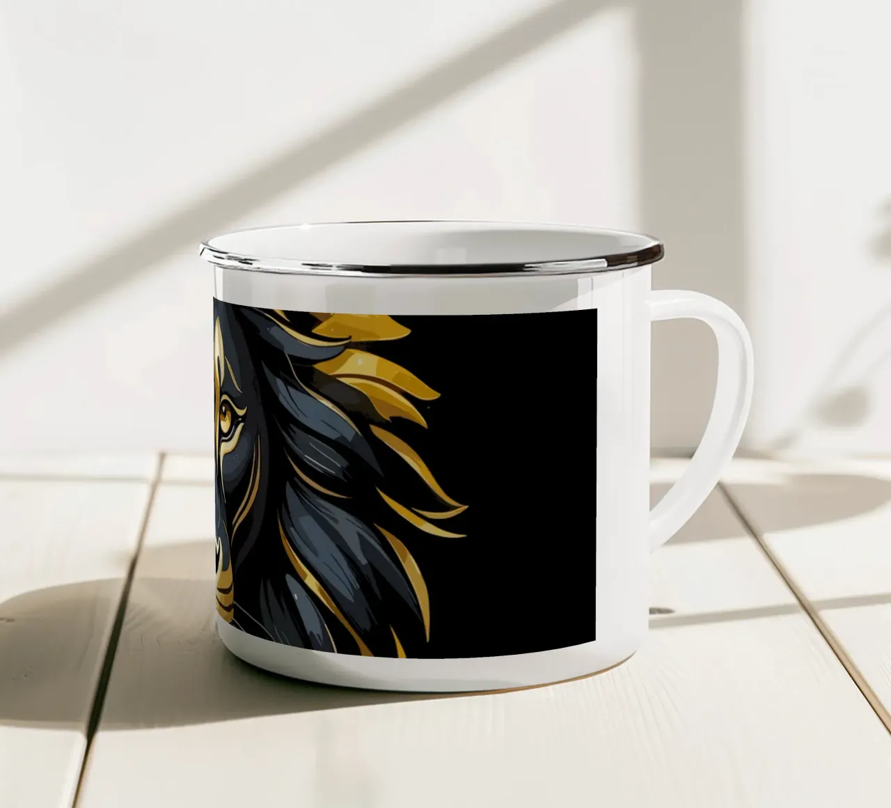 Majestueux Roi lion, style Doré et noir mug en émail de LM2Kone