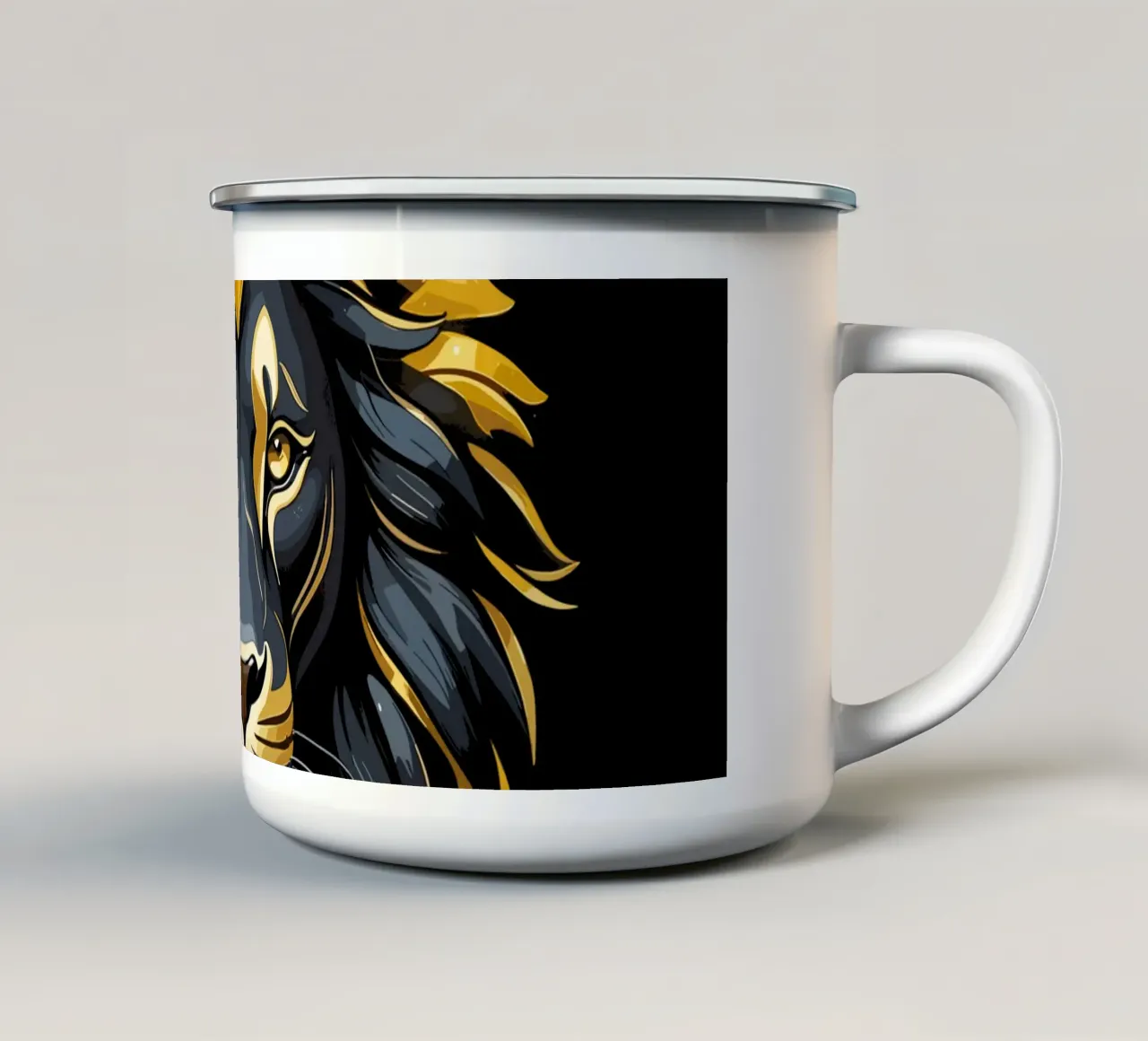Majestueux Roi lion, style Doré et noir mug en émail de LM2Kone