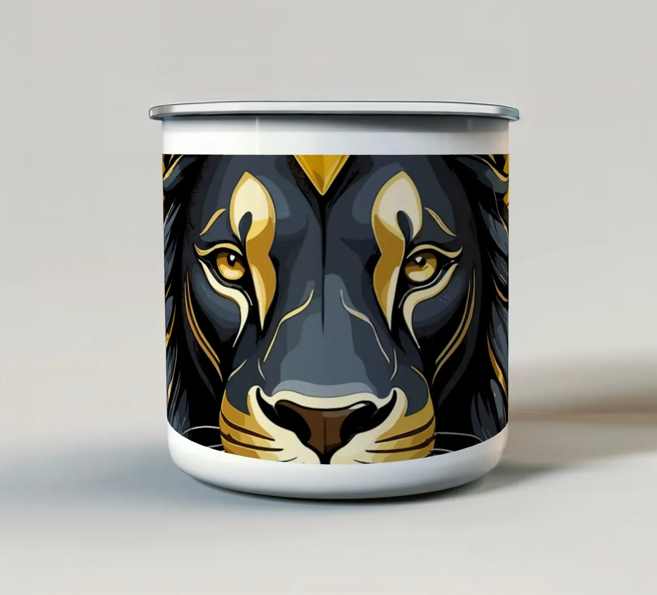 Majestueux Roi lion, style Doré et noir mug en émail de LM2Kone