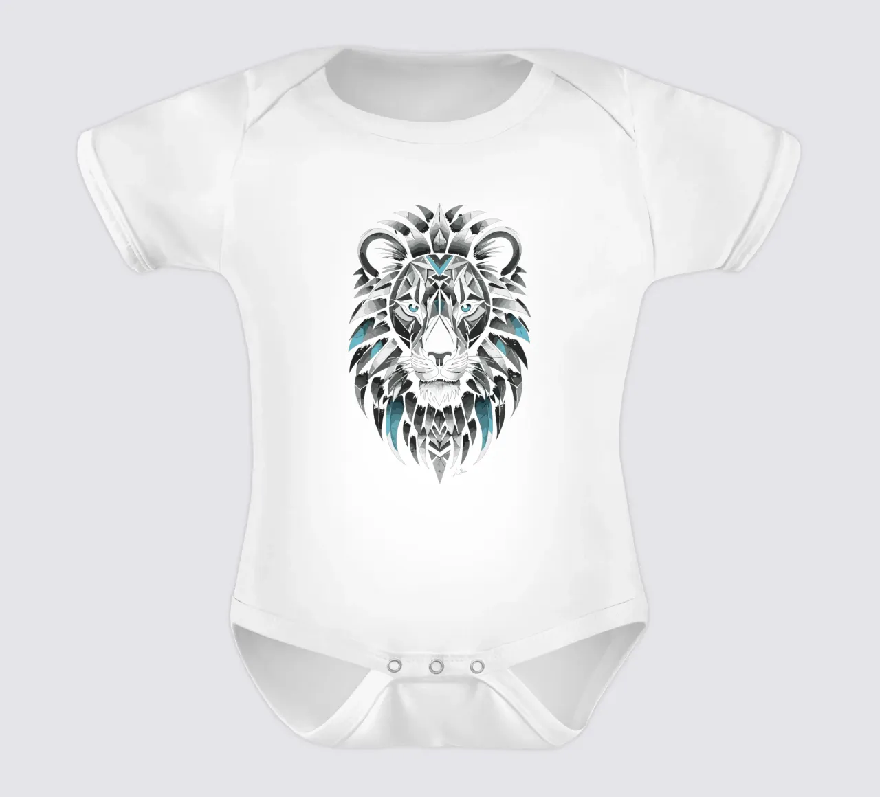 Leone geometrico in bianco e blu ciano body neonato maniche corte da LM2KONE