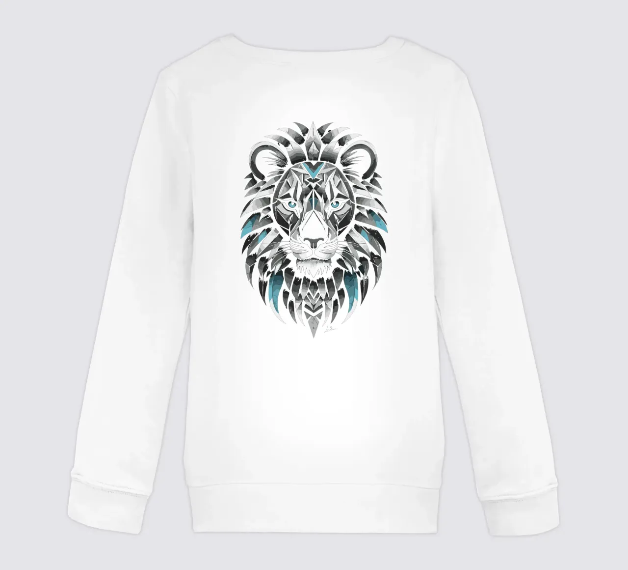 Leone geometrico in bianco e blu ciano felpa bambino da LM2KONE