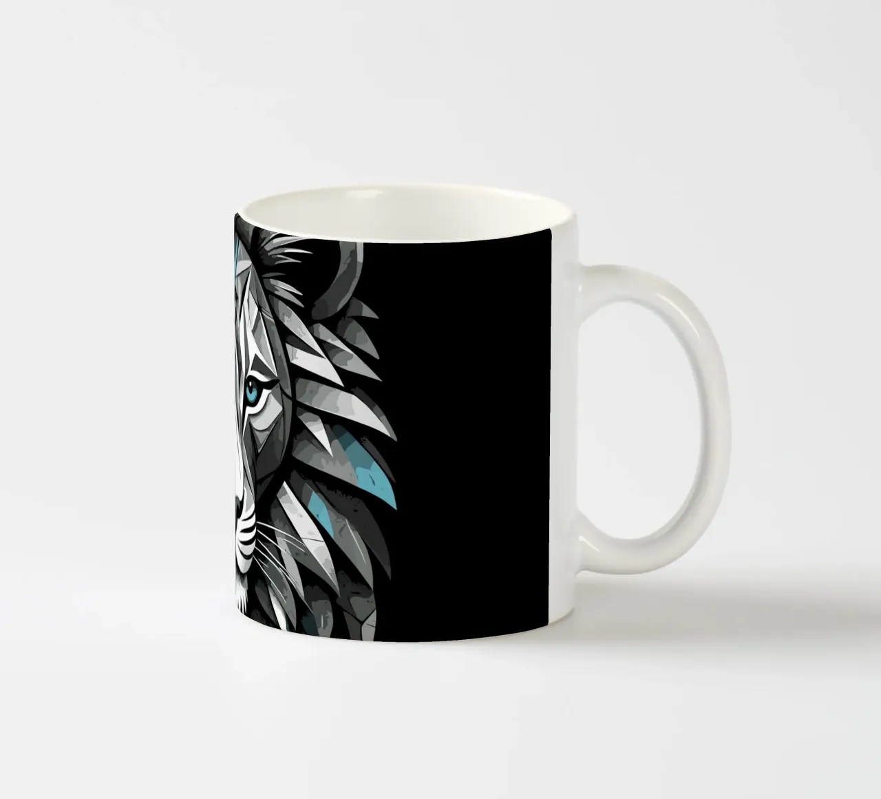 Leone geometrico in bianco e blu ciano tazza in ceramica da LM2KONE