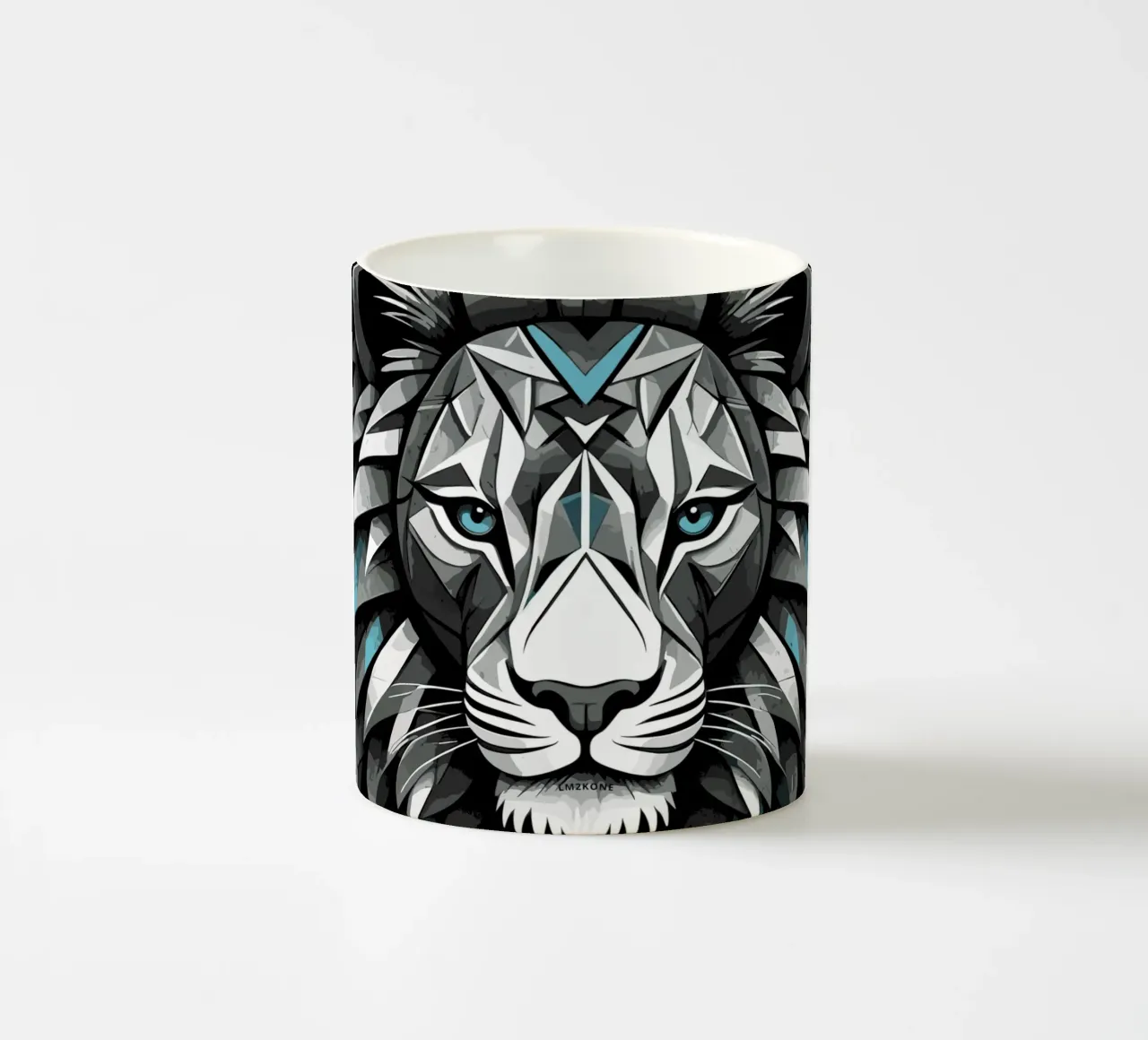 Leone geometrico in bianco e blu ciano tazza in ceramica da LM2KONE