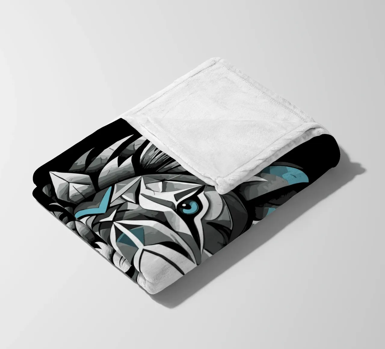 Leone geometrico in bianco e blu ciano coperta in pile da LM2KONE