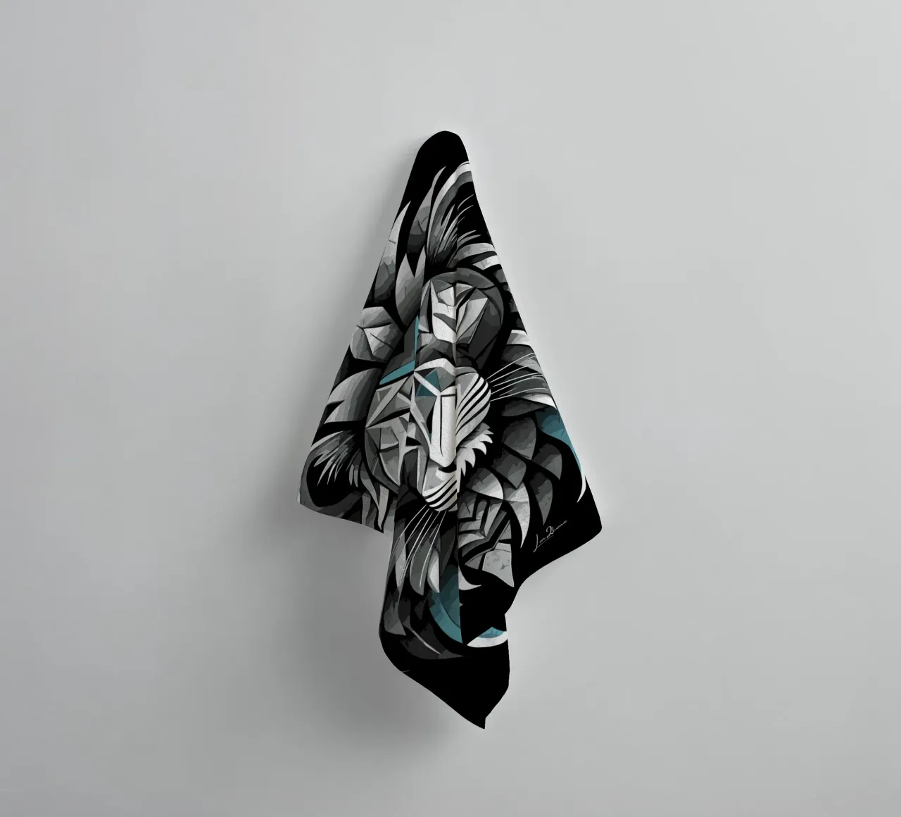 Leone geometrico in bianco e blu ciano asciugamano da bagno da LM2KONE