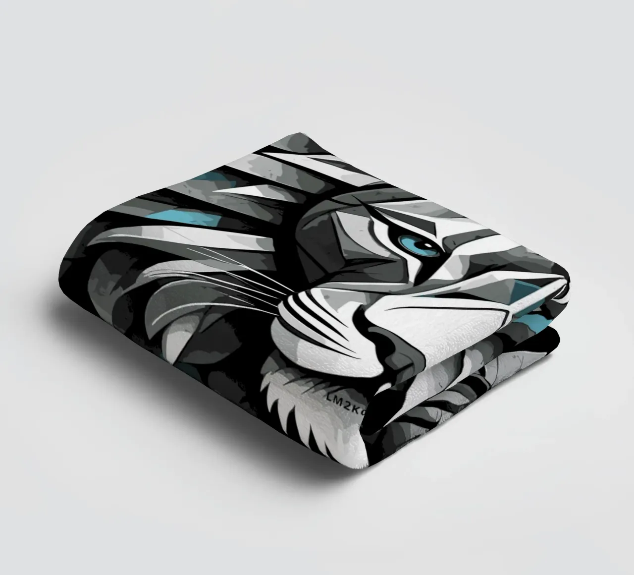 Leone geometrico in bianco e blu ciano asciugamano da bagno da LM2KONE